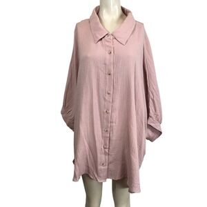 ANDREE BY UNIT Pink Crinkle Gauze Oversized Button Down Shirt Tunic 2X 3X